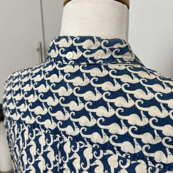 J Crew Boy Shirt Size 2 Blue Seahorse Print Button Down - Picture 8 of 8